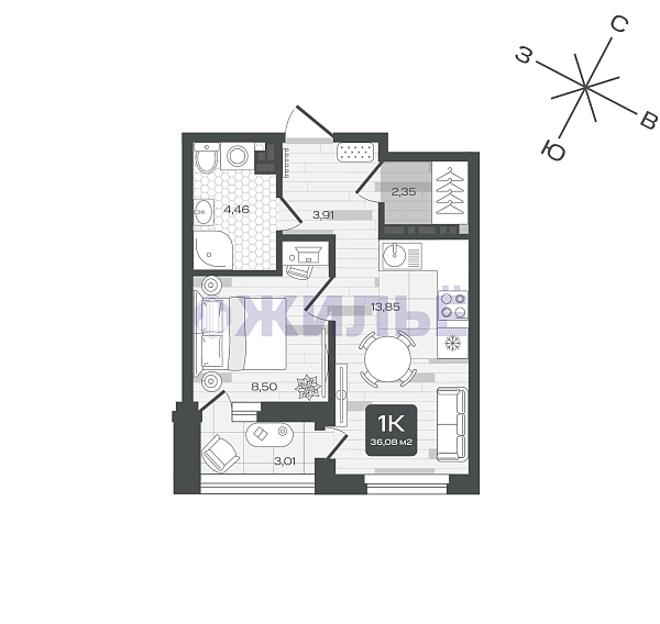 фото 1-к квартира в ЖК «Дабл-Дабл», 36 кв.м., г. Тюмень, ул. Московский тракт
