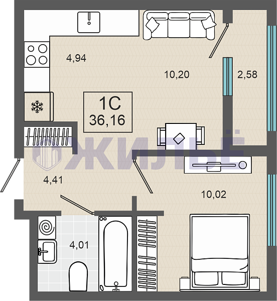 фото 1-к квартира в ЖК «ЖК Энвилль», 36 кв.м., Алексея Маресьева, 37/1
