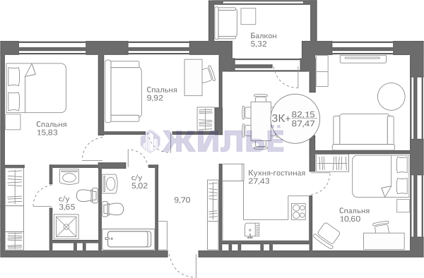 фото 3-к квартира в , 82 кв.м., Микрорайон Мыс