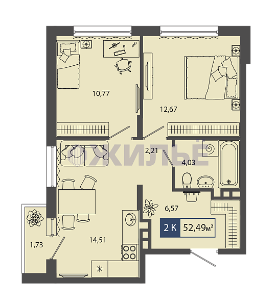 фото 2-к квартира в ЖК «МК Смородина», 52 кв.м., ул. Владимира Соболевского, д. 5