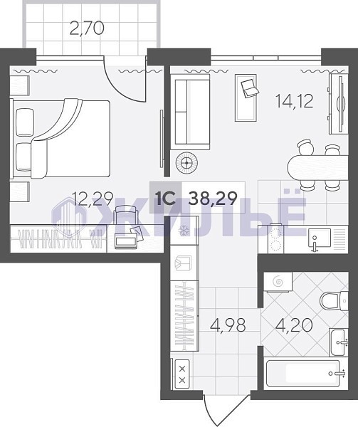 фото 1-к квартира в Скандиа. Квартал у озера, 38 кв.м., Сергея Свиридова, 11