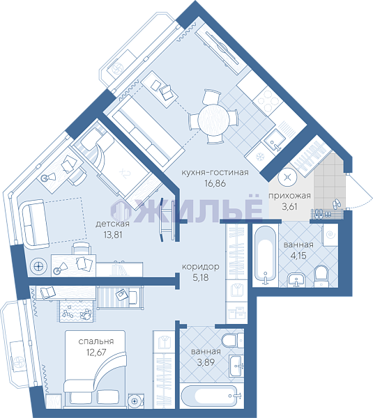 2-к квартира в Скандиа. Квартал в Комарово, 46 кв.м., Фармана Салманова, 3 фото 2-к квартира в Скандиа. Квартал в Комарово, 46 кв.м., Фармана Салманова, 3
