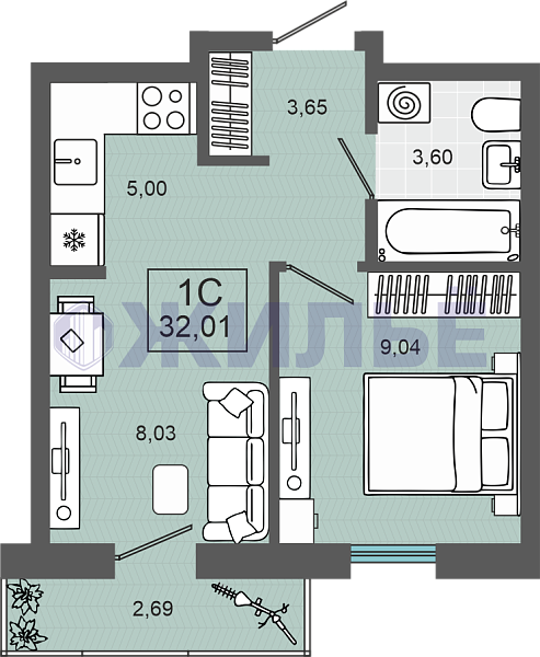 фото 1-к квартира в ЖК «ЖК Энвилль», 32 кв.м., Алексея Маресьева, 37/1