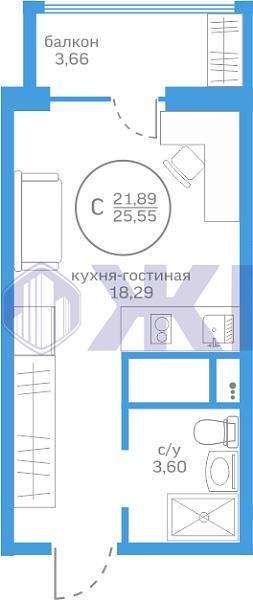 фото Студия в , 21 кв.м., Адрес Краснооктябрьская, 16 