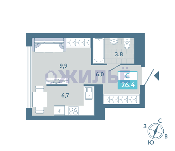 фото 1-к квартира в ЖК «AIRIS», 26 кв.м., г. Тюмень, Комарово Парк